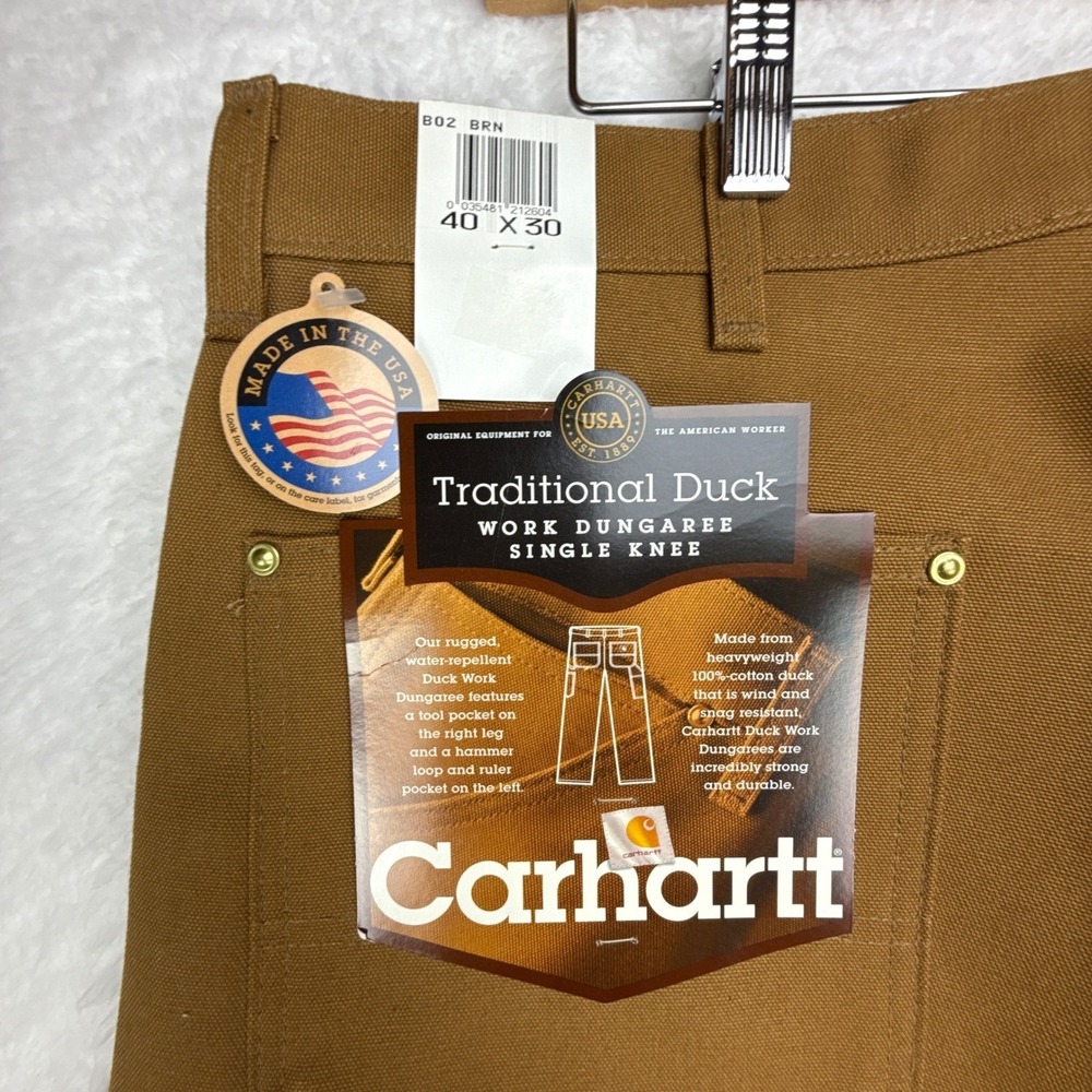 Carhartt Traditional Duck Work Dungaree Pants Mens 40x30 B02 BRN NWT NOS